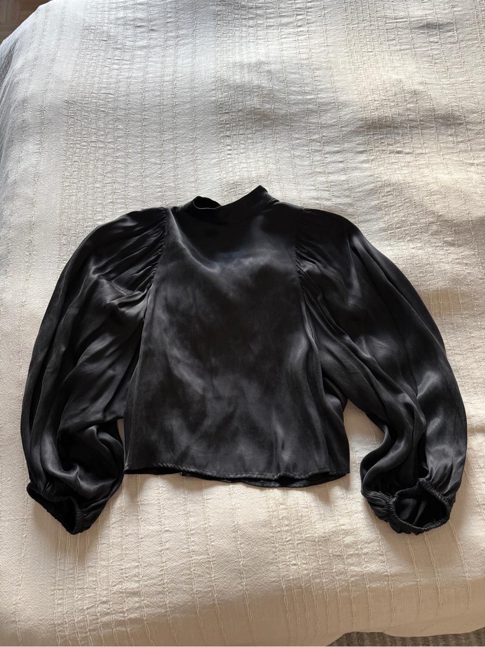 H&M Black Satin Puff Sleeve Blouse